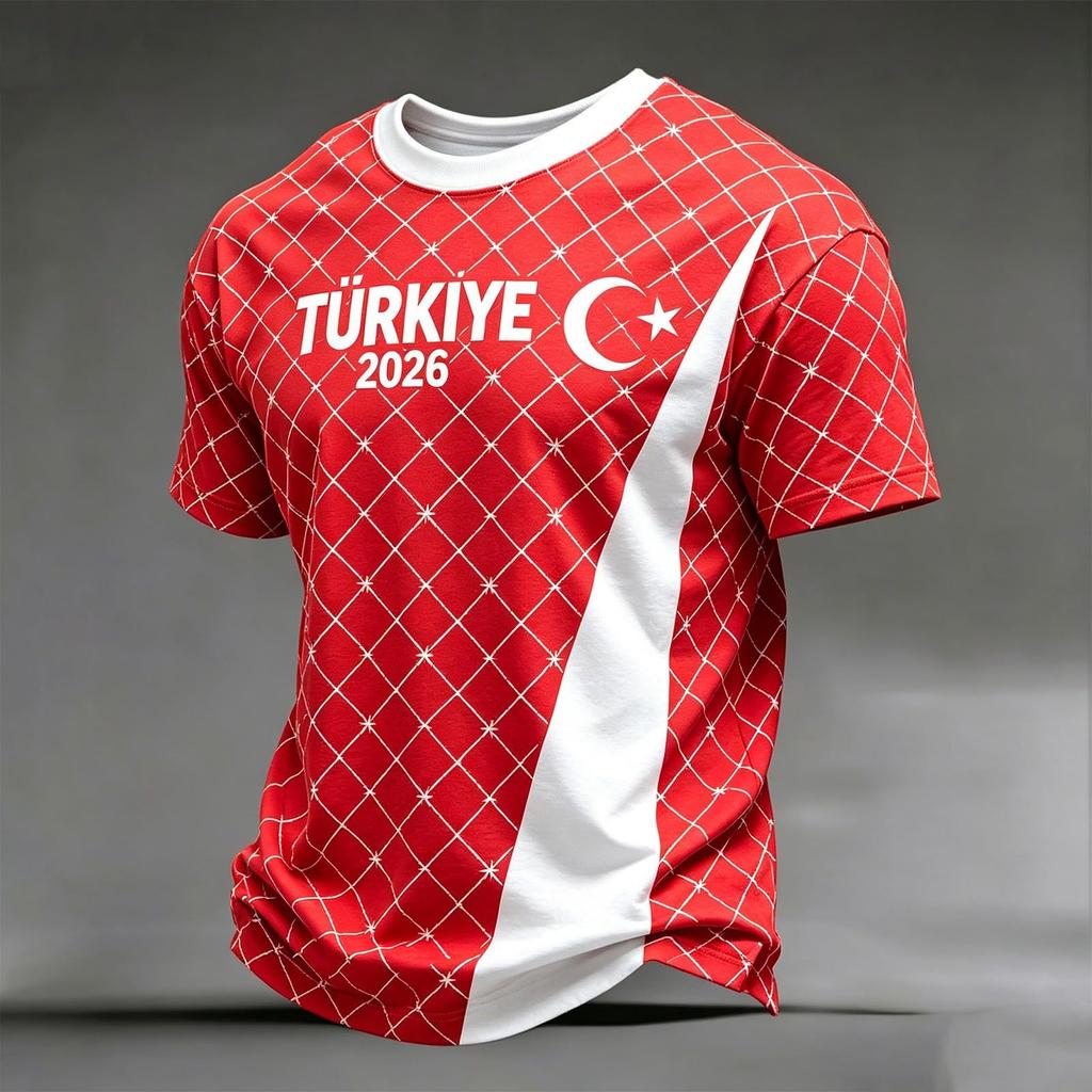 Men's Casual Crew Neck Short Sleeve Pullover T-Shirt with Football Fan Graphic Print World Cup Supporter Top Turkey Design