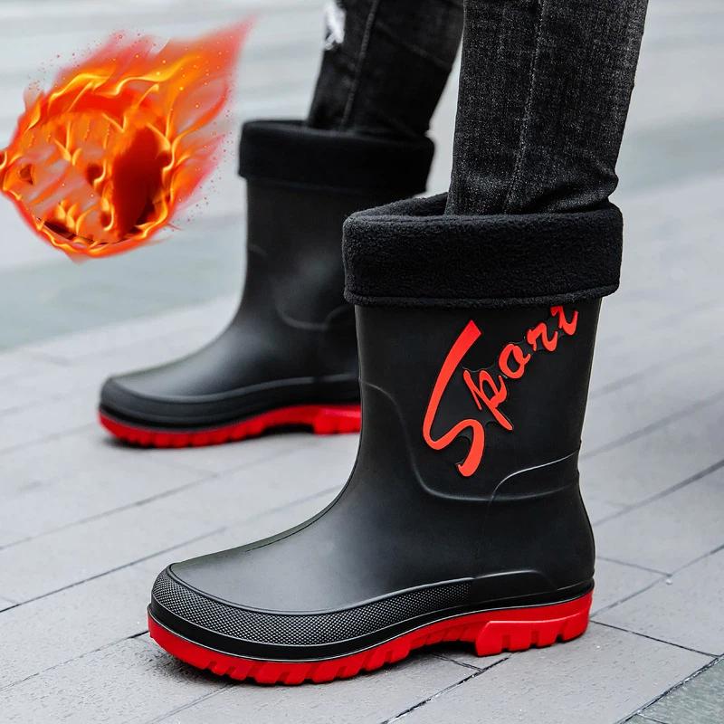 

Мужские нескользящие утолщенные износостойкие водонепроницаемые полусапоги резиновые ботинки 48 красный