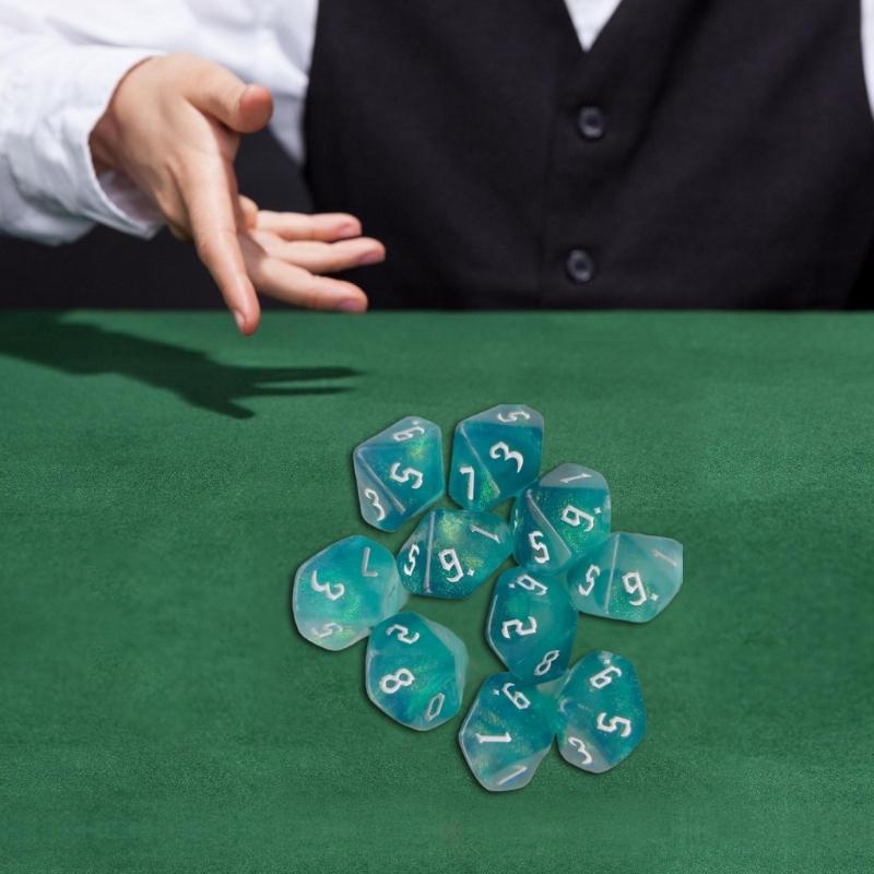 10 Stück Glitzernde Bunte 10-seitige Acryl-Würfel Rollenspiel Tischspiel Würfel Polyedrische Würfel für Tischspielspieler