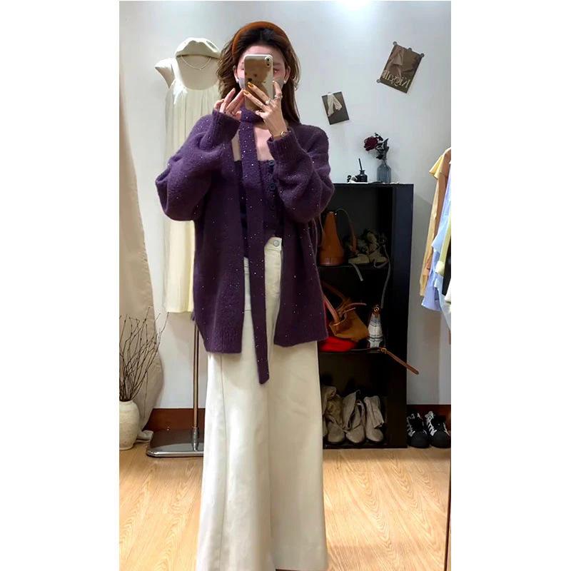 

2026 Spicy Girl Knit Cardigan & High Waist Wide Leg Pants Set L (105-115 jin)