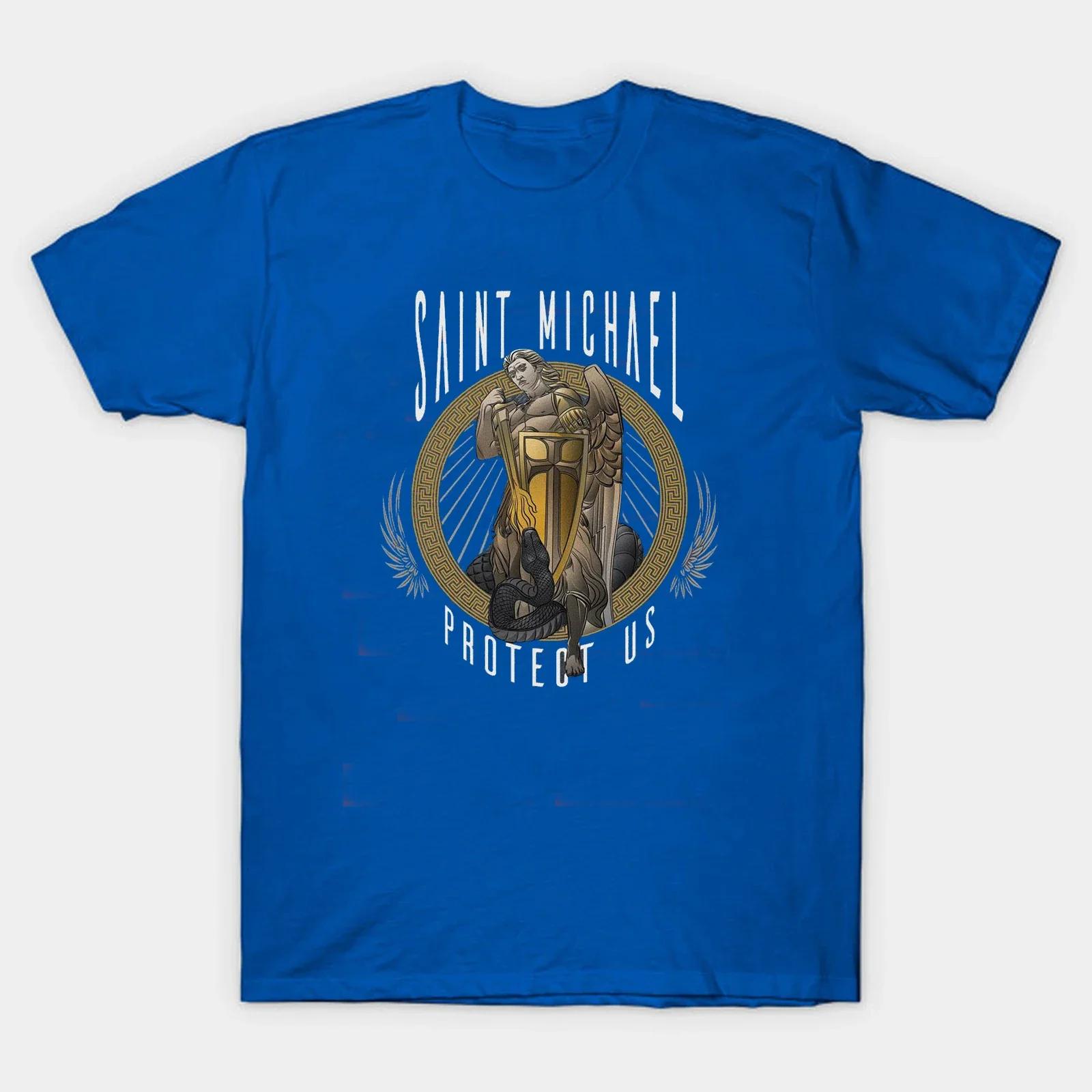 The Archangel Saint Michael Protect Us Catholic Christians TShirt 100 Cotton ONeck Summer Short Sleeve Casual Mens Tshirt S