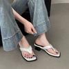 Thick-heeled flip-flops in the spring and summer of 2025, white and cool slippers, large-size sandals, women's tide pinch feet trend