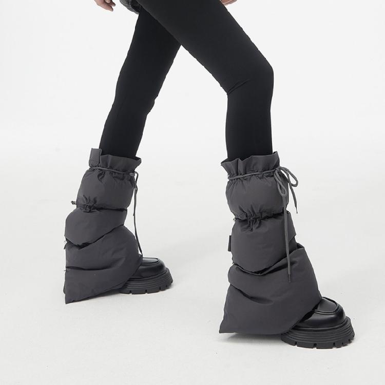 Winter Warme Puffer-Beinwärmer mit Kordelzugverstellung Lockerer Stiefelüberzug Modische Beinüberzüge Kniehohe Socken