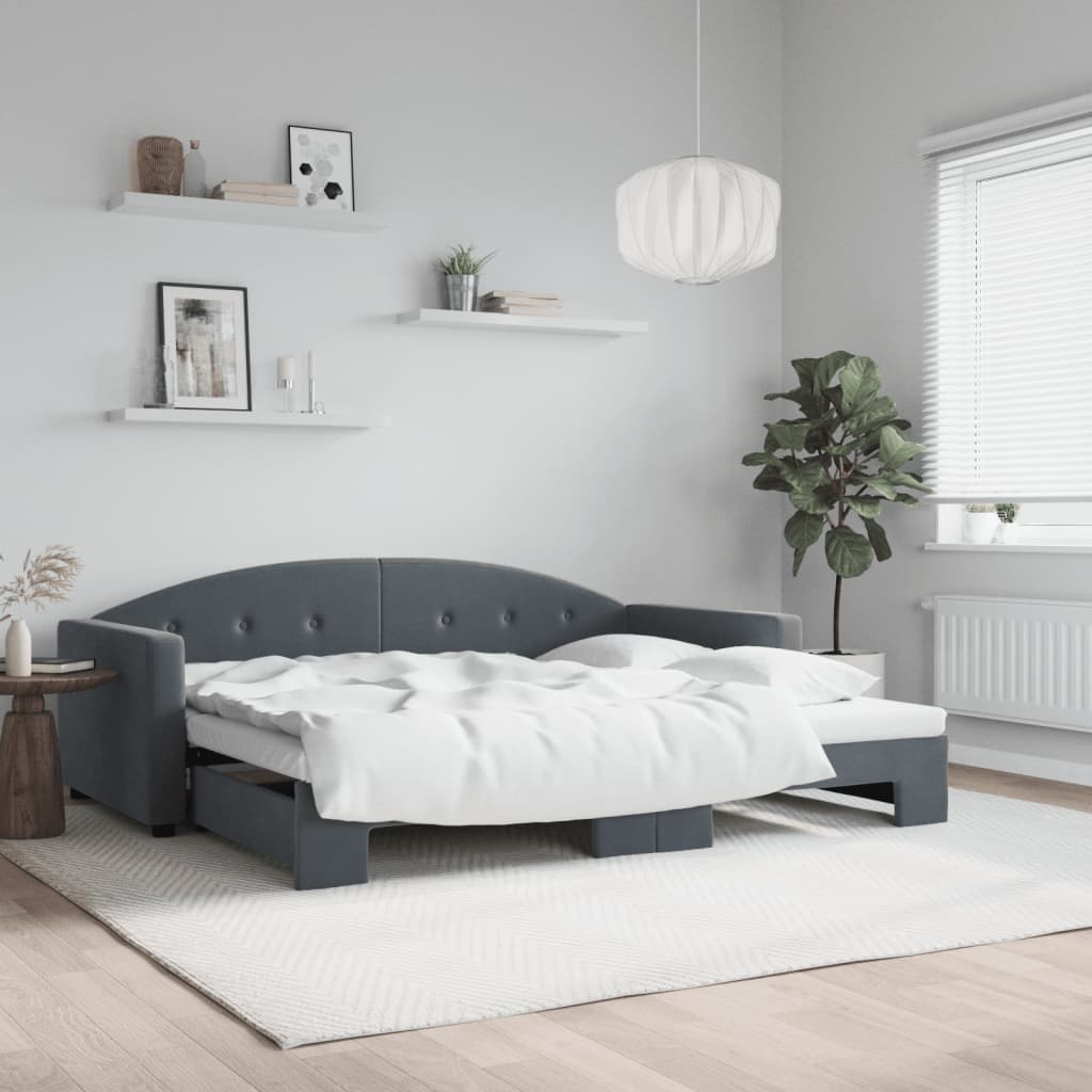 Pull Out Daybed Dark Grey 90 x 190 cm Velvet