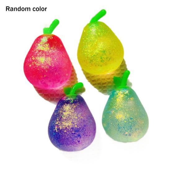 Shapeable Glitter Pear Squeeze Toy Stress Relief Transparent Pear Squeeze Toy Slow