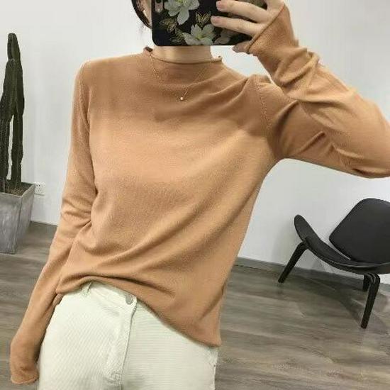 Spring 2025 Women's Knit High Neck Slimming Long Sleeve T-Shirt