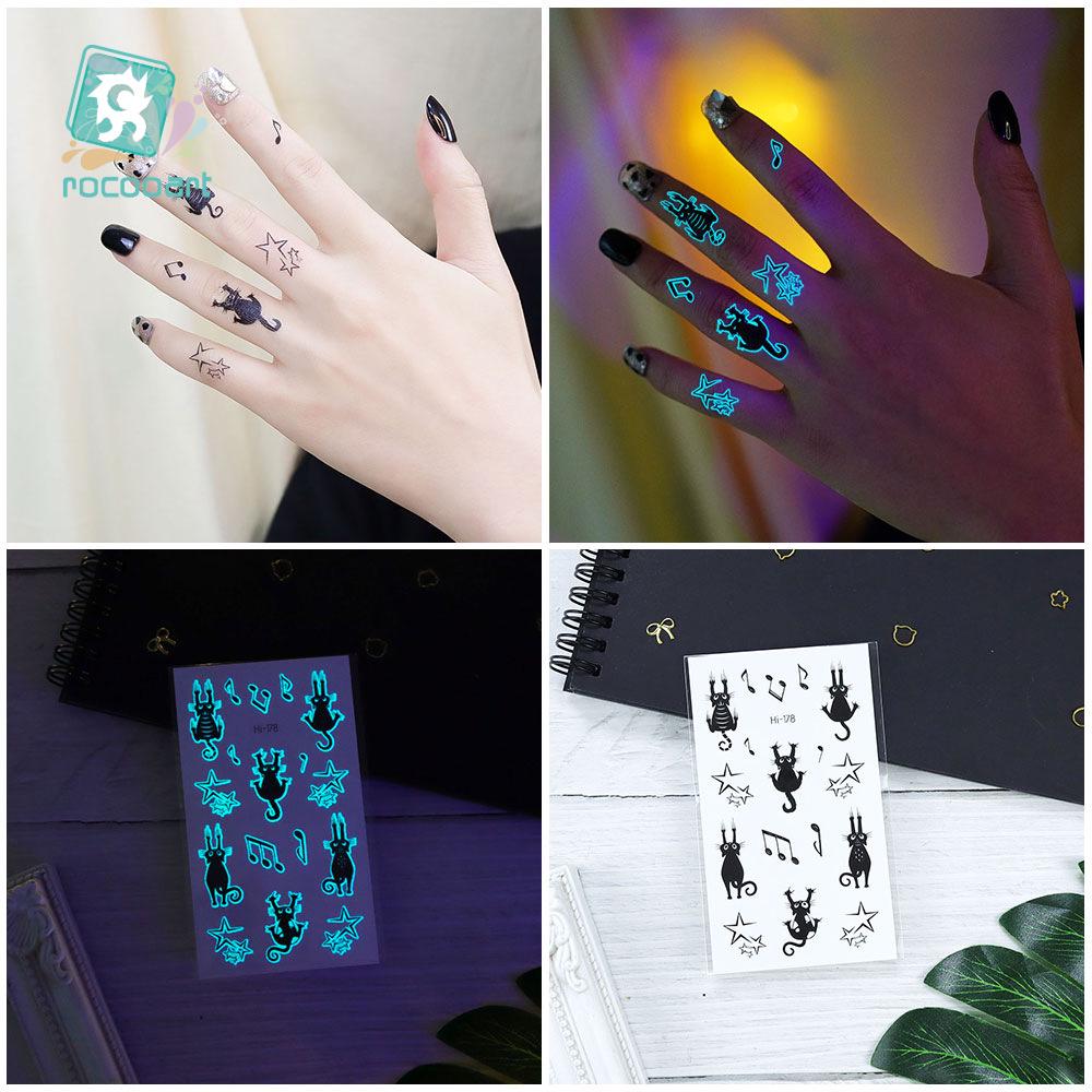 Ricalon Blue Luminous Love Couple Finger Tattoo Stickers