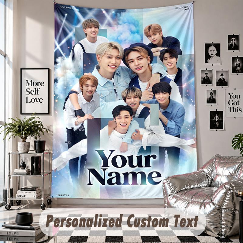 Wall Hanging Tapestry With Custom Name & Text, Stray Kids Decorative Tapestry For Bedroom