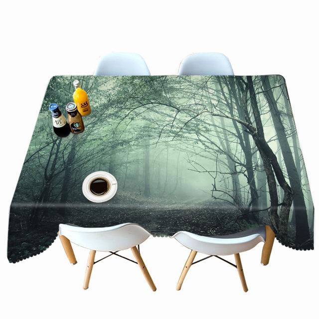 

Thicken Cotton Tablecloth Misty Woods Landscape Pattern For Wedding Picnic Party Rectangular Round Table Cover 60 X 60CM