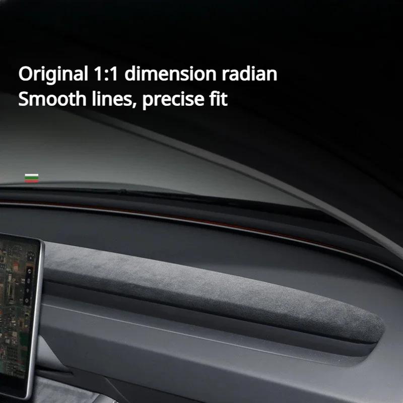 Car Front Dashboard Central Control Trim Strip Made of Alcantara Suede For Tesla Model 3 Highland 2024 Dashboard Cover Interior
