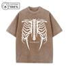 Herren Retro Dunkler Stil Totenkopfprint Gewaschenes T-Shirt Trendige Mode Lässig Reine Baumwolle Kurzarm Outdoor Fitness Pendler Oberteil