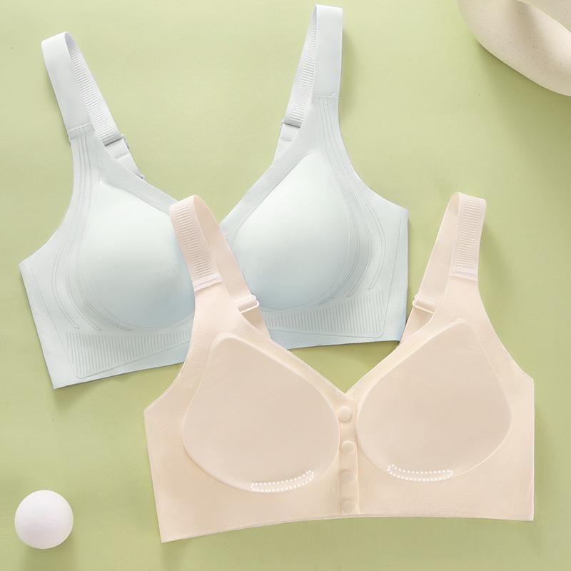 Seamless Front Buckle Bra for Women with Strong Support No Cup Movement No Steel Ring Large Size Bra for Middle-aged and Elderly People