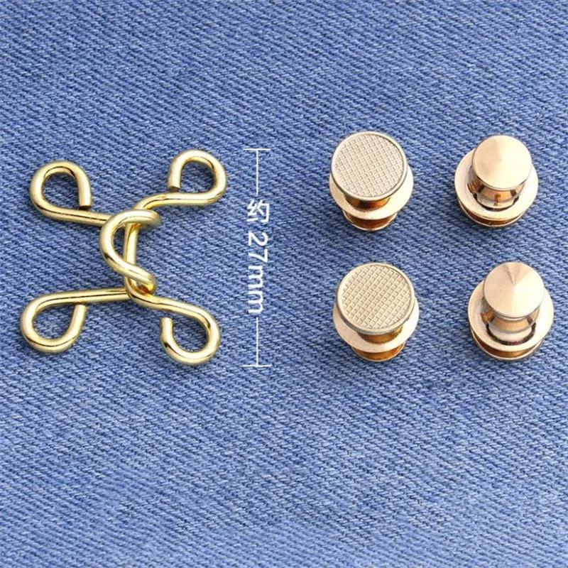 5Sets Nail-free Metal Jeans Button Snaps Detachable Pants Clips Buttons Pins DIY Waist Tightener Clothing Buckles Sewing Tools