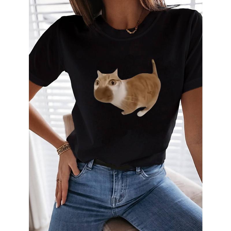 Women s Short Sleeve T-Shirt Crew Neck Soft Breathable Casual Daily XXL чёрный
