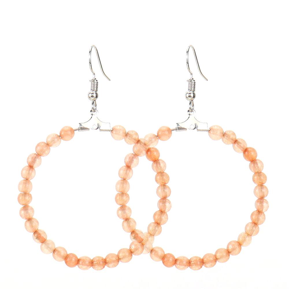 European Bohemian Handmade Colorful Agate & Jade Bead Hoop Dangle Earrings E29.