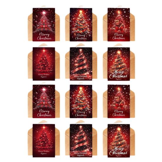 Christmas Greeting Cards for Relatives 6 Pcs Tree Cards, Merry Sparkly Festive Gift Holiday with Envelopes Winter, Xmas Party Supplies Winter Themed