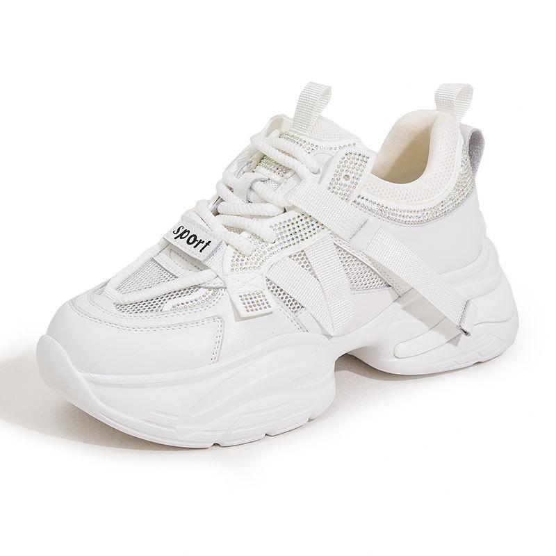 Fujin 6 cm Siatka Powietrzna Syntetyczna Skóra Mikrofibra Oddychająca Pusta Platforma Koturn Damskie Buty Letnie Etniczne Grube Trampki Błyszczące