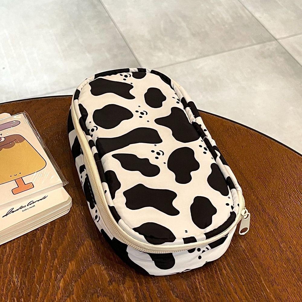 Cute Cow Patterned Pencil Case Large Capacity Cartoon Pen Bag with Zipper Gift Stationery Bag Students Supplies