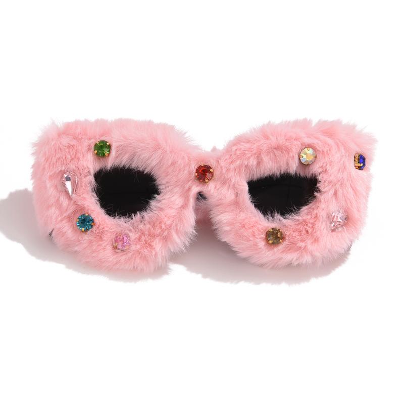 Fashion Cat Eye Diamond Plush Sun Glasses Personalized Concave Shape Photography Sunglasses Stylish Decorative