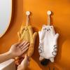 1Pc Cute Cat Shape Coral Fleece Hand Towel Hanging Absorbent Towel Thick Double Layer For Kitchen Bathroom Cartoon Design