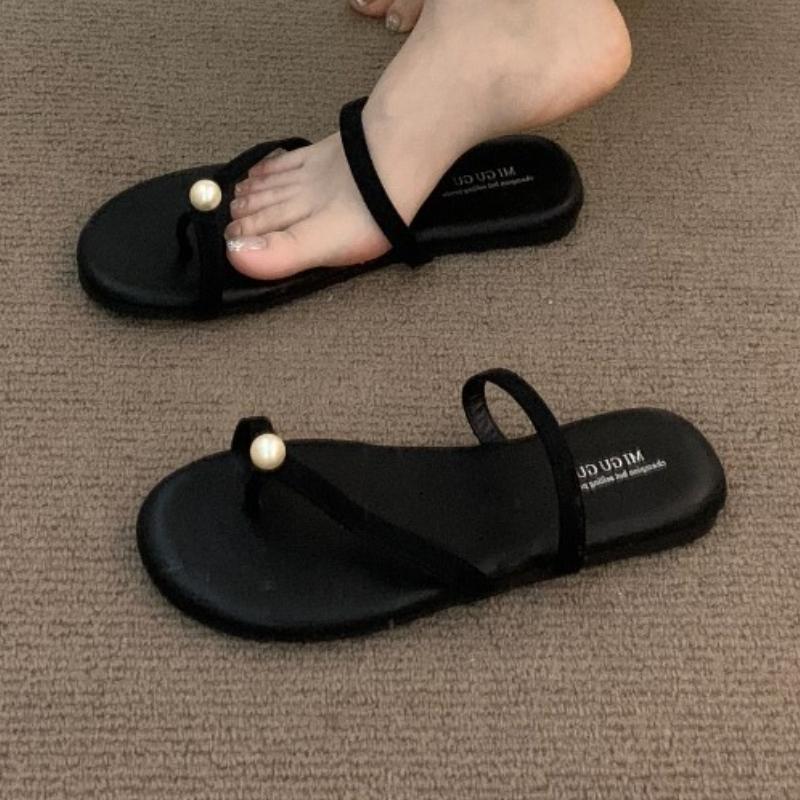 Pearl Women Flats Slippers New Clip Toe Shoes Casual Sandals 2025 Summer Trend Flip Flops Slingback Beach Woman Slides