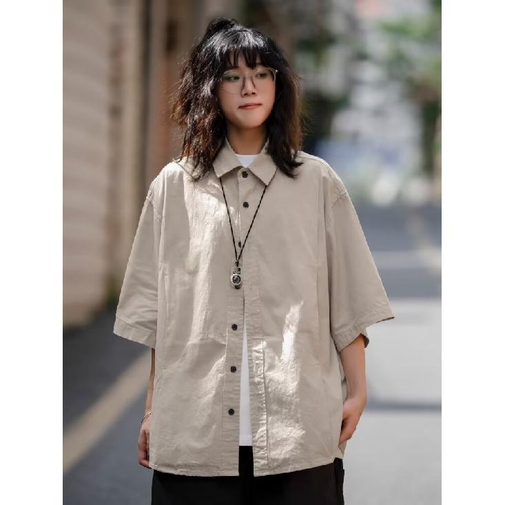 Hong Kong Style Retro Short Sleeved Shirt Men's Summer Japanese Loose Workwear Casual Five Quarter Sleeved Top Jacket