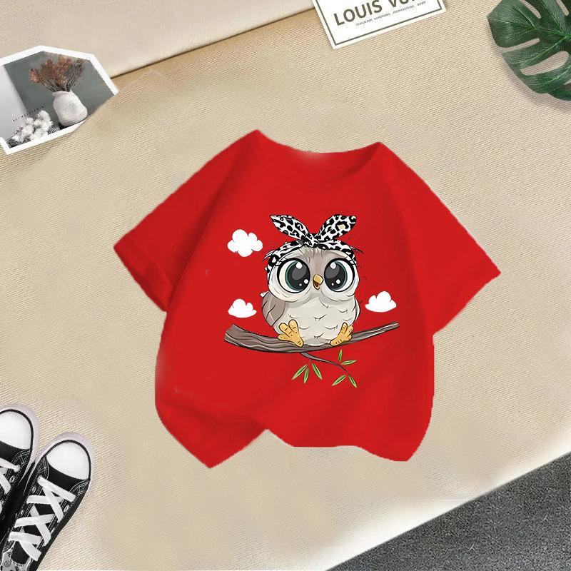 

2026 Summer Cartoon Kitten New Children s Pure Cotton Round Neck Short Sleeve T-shirt Fun Parent Child T-shirt 110