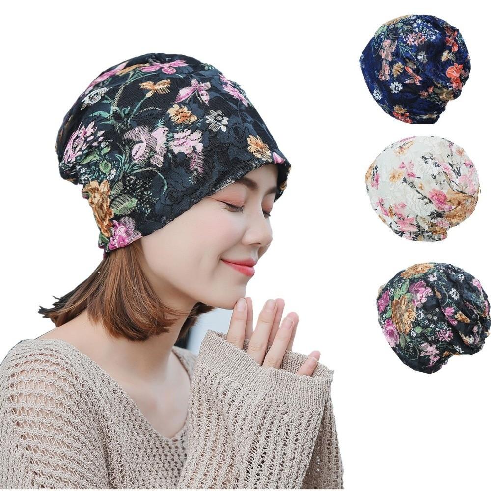 Floral Pattern Floral Lace Beanie Comfortable Stretch Slouchy Turban Chemo Cap  Head Covering