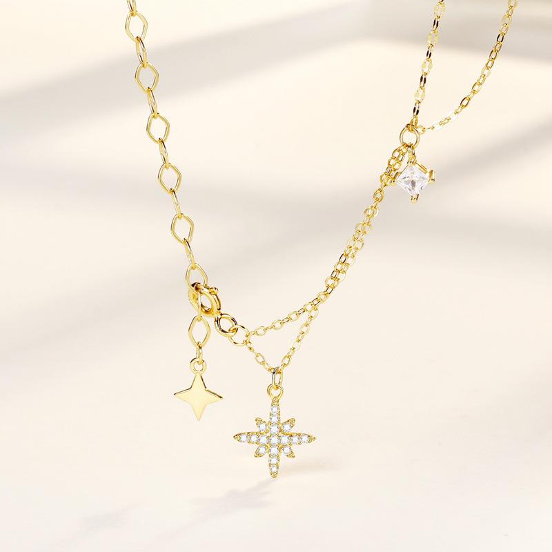 

Ожерелье с бриллиантами в виде гексаграммы, нишевое, высокого класса, темперамент, бахрома, двухслойная цепочка на ключицу, женские аксессуары