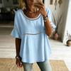 Women Loose Fit Short Sleeve Blouse Round Neck Ruffle Hem Casual Vacation Top Lightweight Comfortable Summer Shirt