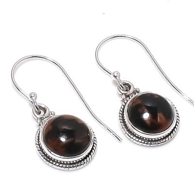 Natürlicher Mahagoni-Obsidian-Edelstein, 925er Sterling-Silber-Ohrring, 3,2 cm, U2L10