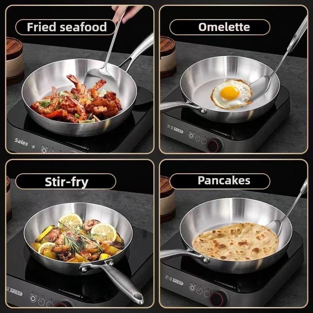 12 Zoll Edelstahl-Pfanne Antihaft-Pfanne Dreischicht-Edelstahlpfanne für alle Herdarten Spülmaschinenfest