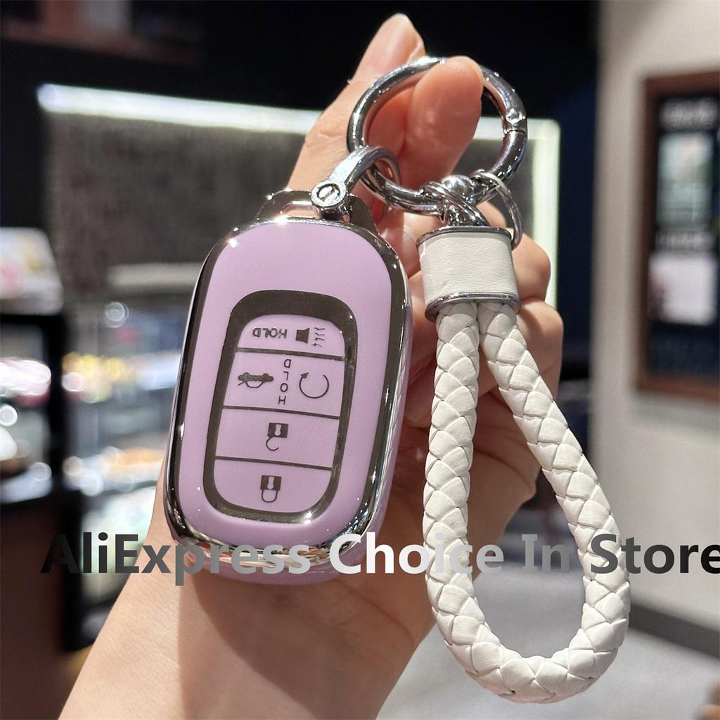 Soft Tpu Key Fob Cover With Lanyard For Honda Civic Accord Hr-V Pilot Cr-V Car Key Case Protector Holder