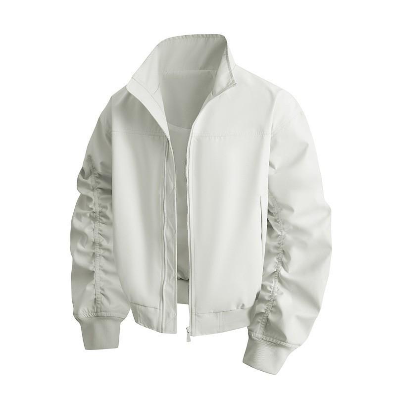 Men's Windproof Stand Collar Workwear Jacket - American Style, Three-Proof, Short, Loose Fit, for Spring & Autumn.