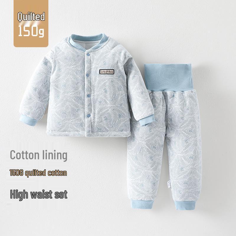 150g Quilted Cotton Baby Warm Underwear Set - High Waist Belly Protection for Boys & Girls, Autumn/Winter Homewear.