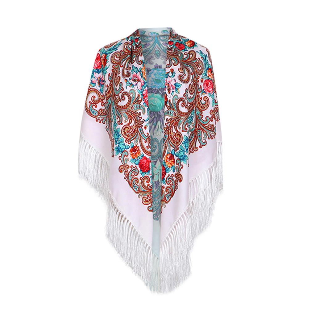 Ethnic Style Warm Shawl with Tassels Large Square Scarf Traditional Patterned Travel Wrap Lightweight Comfortable