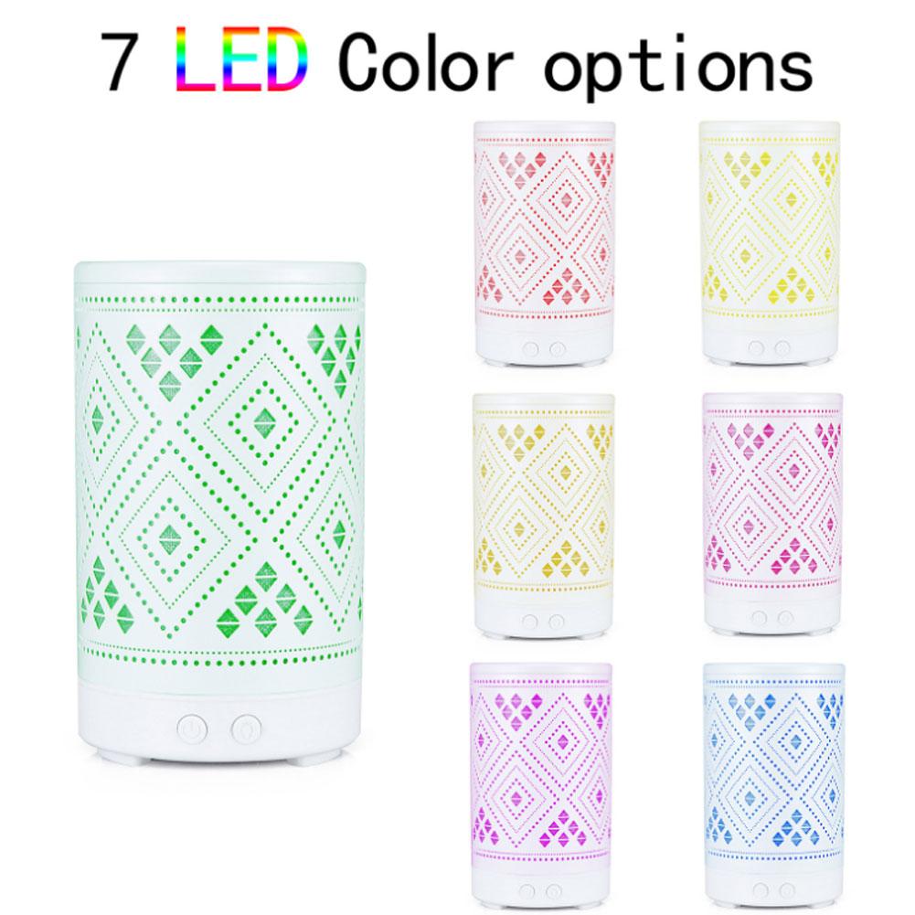Desktop Hollow Iron Humidifier Aroma Diffuser with Colorful Night Light White