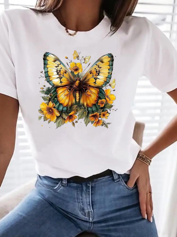(Asian Size) trend butterfly Clothing T Shirt Woman Women Fashion Tee Top Print Female Short Sleeve Graphic T-shirts