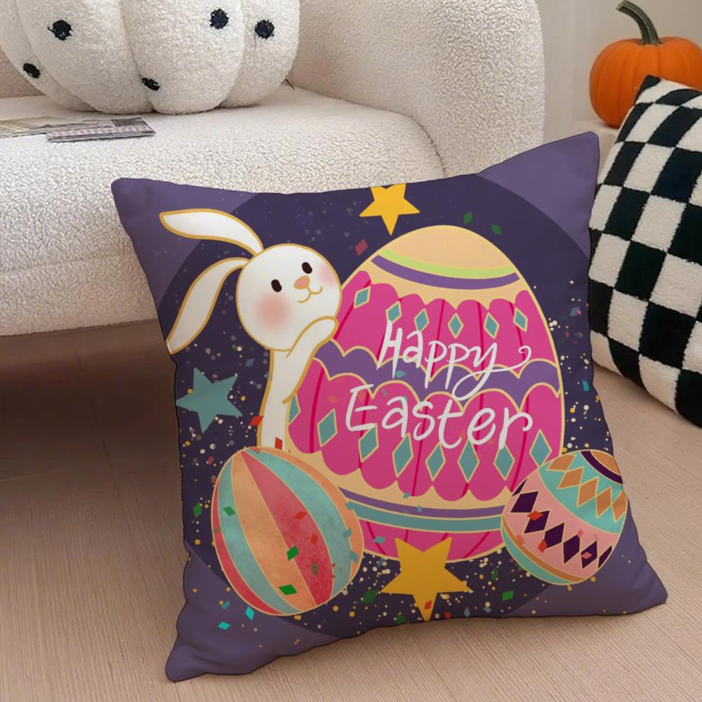 Religious Global Holiday Art Easter Rabbit Cushion Cover Throw Pillow Cover Hidden Button Durable Polyester Chair Cushion