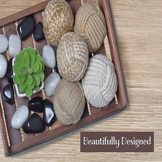 5 Pcs 6.35 Cm, Rustic Nautical Decorative Spherical Natural Jute Rope, Cotton Ball, Vase Tray Bowl Filler, Home Table Top Décor