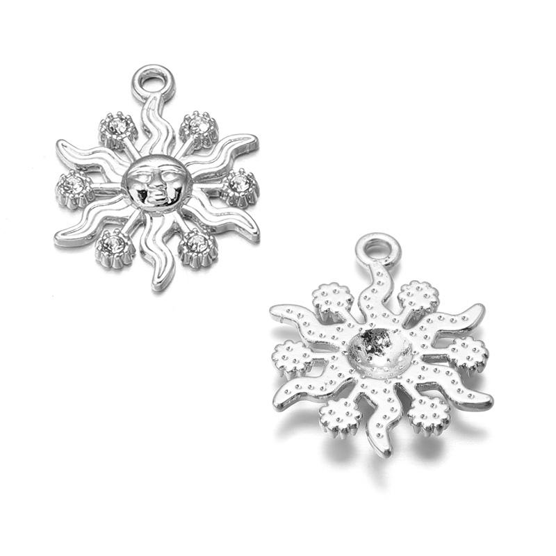 10pcs Alloy Sun Charms Gold Silver Color Rhinestone Pendant For Jewelry Making DIY Necklace Earrings Pendant Key Chain Supplies