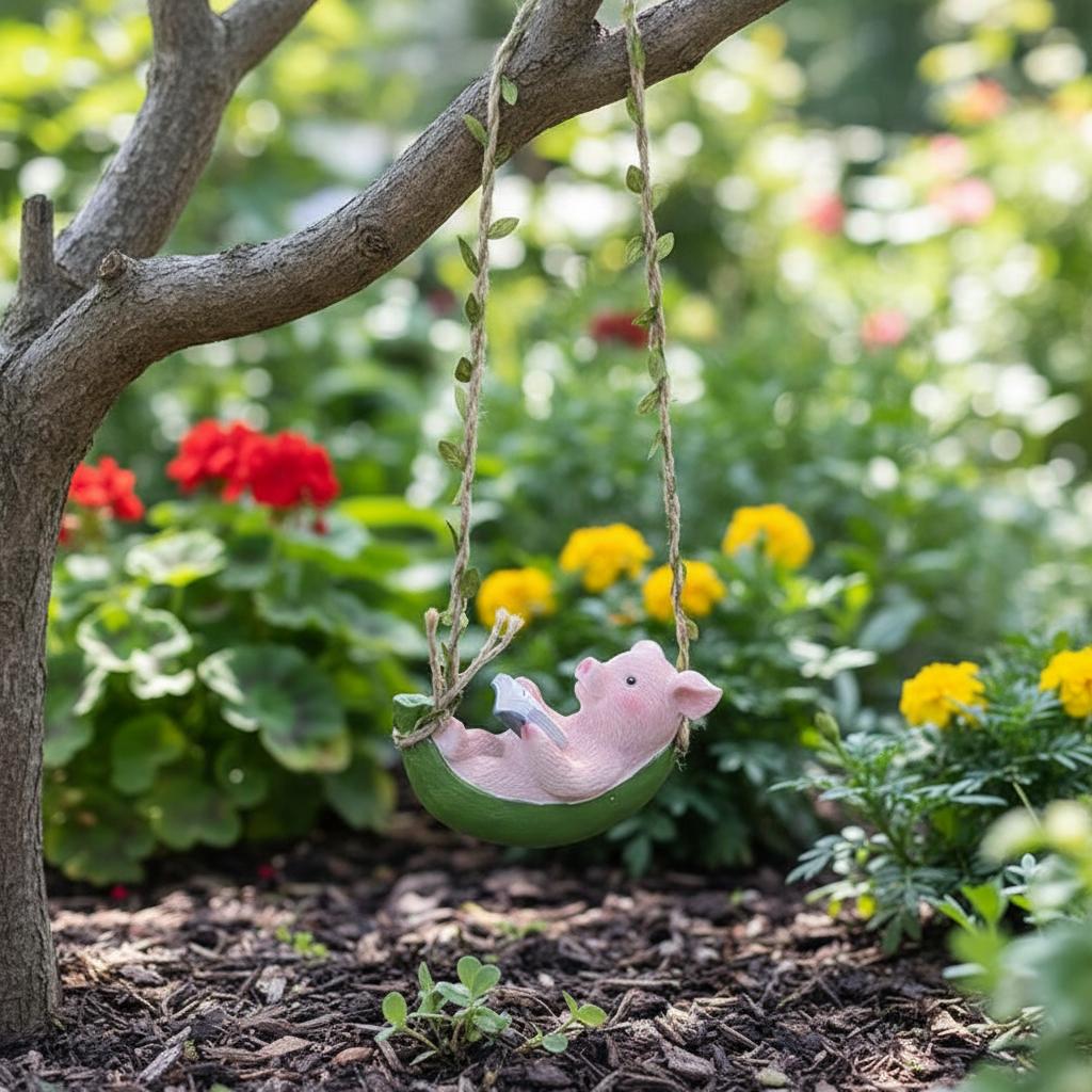 Resin Animal Swing Ornaments For Garden Outdoor Decoration With 45cm Hanging Rope