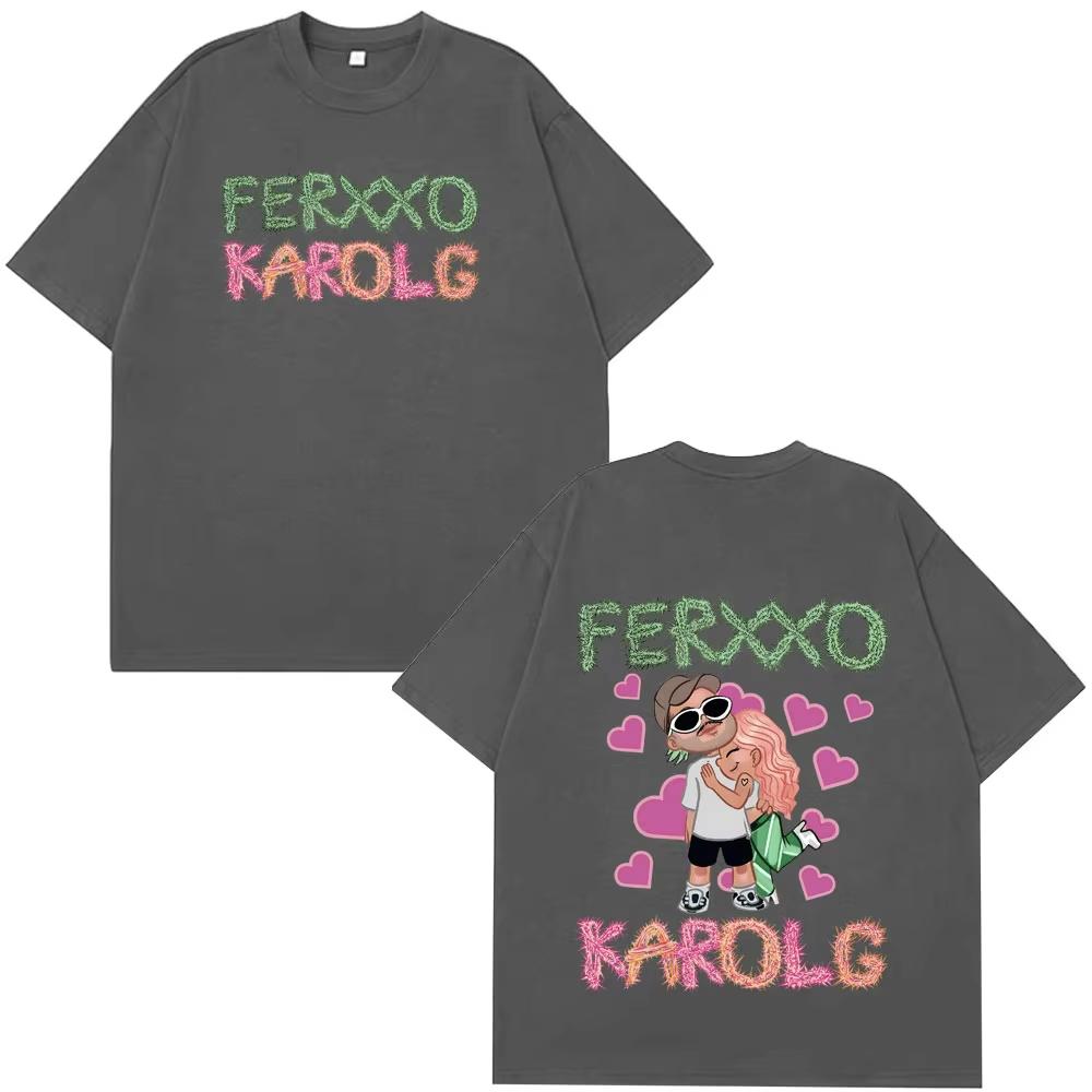 Karol G Feid Ferxxo Popular Print Tees Men Women Fashion Summer Short-sleeved Cotton Loose Casual Hip-hop Male T-shirt Oversized