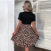 Leopard Print Women Dress with Bow Strap Summer Patchwork