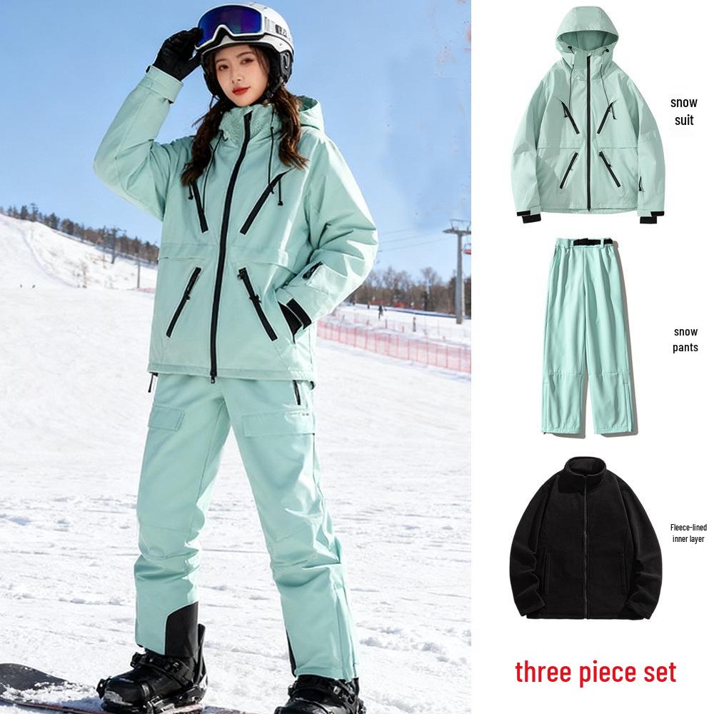 Ski Resort's Trendy Waterproof & Windproof Ski Suit Set for Men & Women, Fleece-Lined, Thickened, Plus Size, Warm