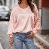Women Long Sleeve Blouse Solid Color Round Neck Loose Fit Tops Casual Wear for Work Party Date