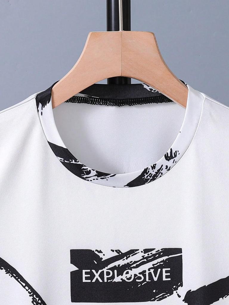 2-delige set voor jongens (Grote kinderen) - Trendy en Coole Graffiti/Inkt Schilderij Print - Eenvoudige en Casual Korte Mouw Top en Short Set voor Lente/Zomer.