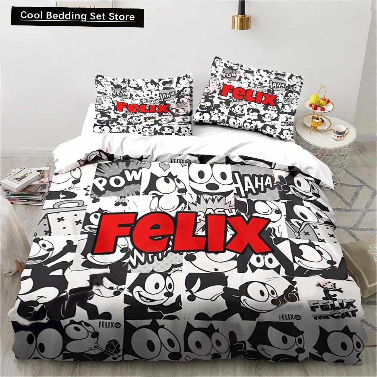 

Милый комплект постельного белья с рисунком кота Ф-Феликса, пододеяльник, одеяло, комплект постельного белья, наволочка, размер King Queen Twin для мальчиков и девочек взрослых US Queen(228x228cm)