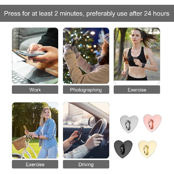 8pcs Cell Phone Ring Holder, Cute Heart Phone Charm Hooks Adhesive Smartphone Finger Ring Stand Sticky Metal Loop Grip for Cellphone Case Pad Tablet