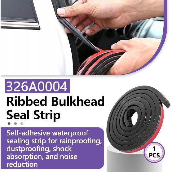 326A0004 Ribbed Bulkhead Seal Strip 3/5 in x 65 in, Self-Adhesive EPDM Ribbed Foam Rubber Weather Stripping for Tonneau Cover, Truck Bed Cover, RV,